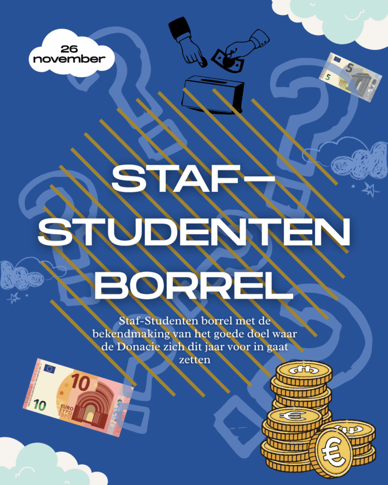 Staf-Studentenborrel met Donacie goede doel bekendmaking